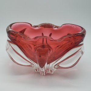 Vintage Josef Hospodka 1960's Bohemian Cranberry/Pink Clear Scalloped Art Glass